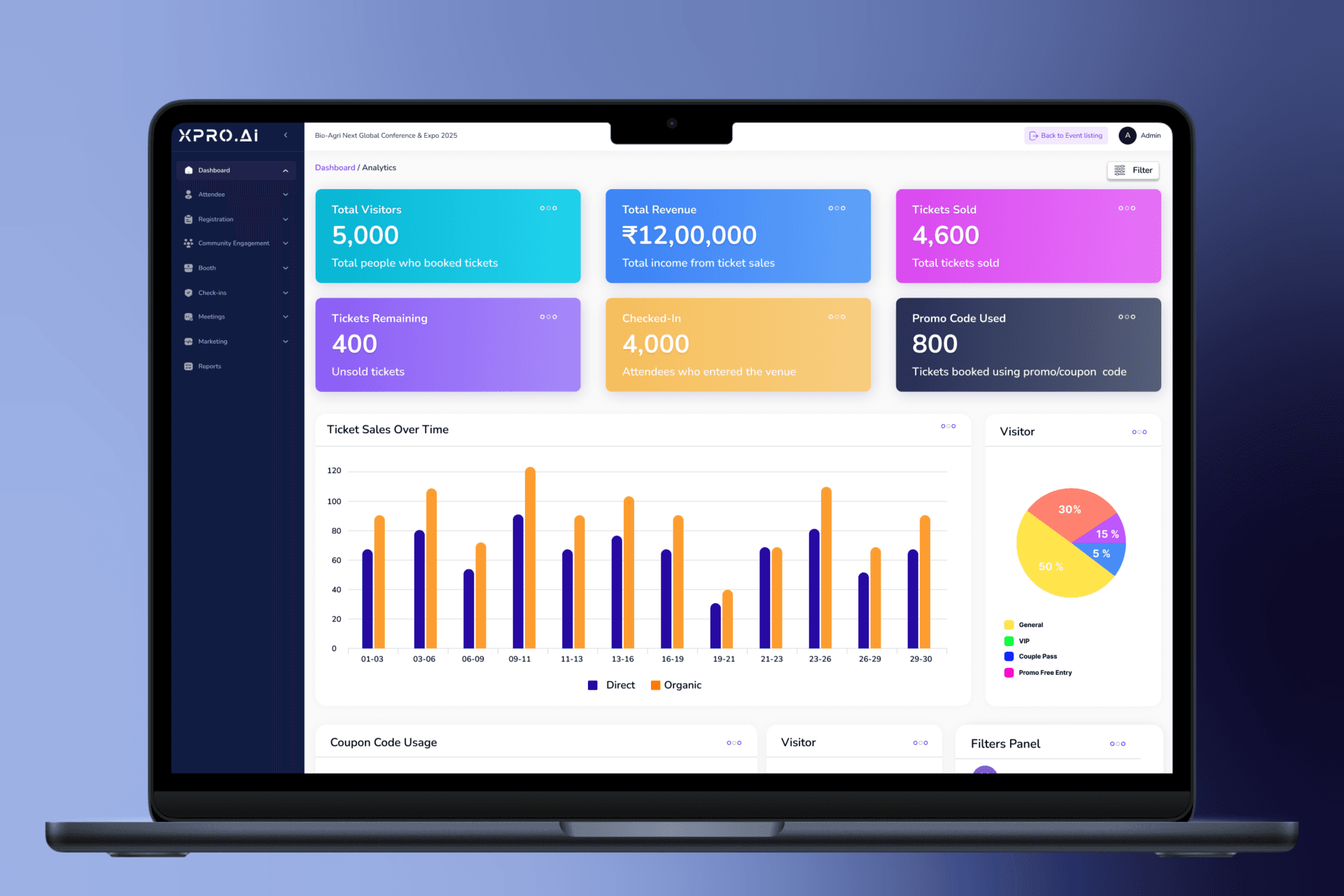 XPRO.AI - Event Ticket Management Dashboard UI/UX